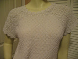Womens Tops IVORY Dirty WHITE Knit Knitted Crochet CAP SLEEVE TOP SHIRT Casual Clothes Medium
