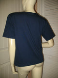 Womens Tops NAVY BLUE FLORAL FLOWERS Embroidery Pattern Short Sleeve TOP SHIRT Medium