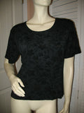 Womens Tops BLACK Silhouette FLORAL FLOWERS Silhouette Pattern Short Sleeve Casual TOP SHIRT size Medium Women Casuals Wear Cheap Affordable Clothes Clothing