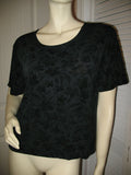 Womens Tops BLACK Silhouette FLORAL FLOWERS Pattern Short Sleeve Casual TOP SHIRT Medium