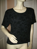 Womens Tops BLACK Silhouette FLORAL FLOWERS Silhouette Pattern Short Sleeve Casual TOP SHIRT size Medium Women Casuals Wear Cheap Affordable Clothes Clothing