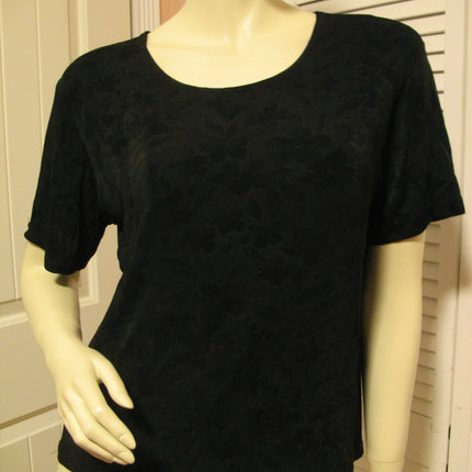 Womens Tops BLACK Silhouette FLORAL FLOWERS Silhouette Pattern Short Sleeve Casual TOP SHIRT size Medium Women Casuals Wear Cheap Affordable Clothes Clothing