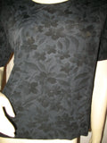 Womens Tops BLACK Silhouette FLORAL FLOWERS Silhouette Pattern Short Sleeve Casual TOP SHIRT size Medium Women Casuals Wear Cheap Affordable Clothes Clothing