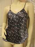 Paris Sport Club Womens Tops Dark NAVY BLUE Sleeveless SPAGHETTI Strap Straps Cami Camisole TOP Floral Flower Flowers Print Pattern size Medium Women Casual Sun Wear Sunwear Summer Tops Casuals Clothes Cheap Affordable Clothing