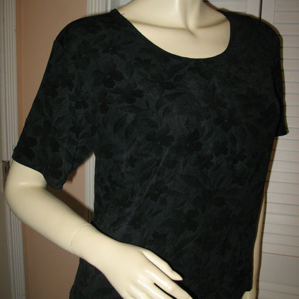 Womens Tops BLACK Silhouette FLORAL FLOWERS Pattern Short Sleeve Casual TOP SHIRT Medium