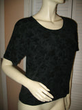 Womens Tops BLACK Silhouette FLORAL FLOWERS Pattern Short Sleeve Casual TOP SHIRT Medium