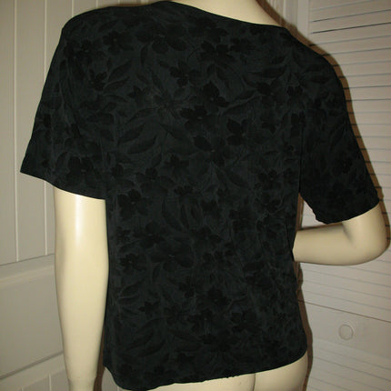 Womens Tops BLACK Silhouette FLORAL FLOWERS Pattern Short Sleeve Casual TOP SHIRT Medium
