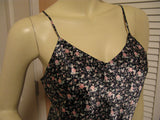 Paris Sport Club Womens Tops Dark NAVY BLUE Sleeveless SPAGHETTI Strap Straps Cami Camisole TOP Floral Flower Flowers Print Pattern size Medium Women Casual Sun Wear Sunwear Summer Tops Casuals Clothes Cheap Affordable Clothing