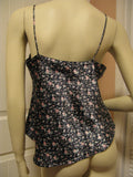 Womens Tops NAVY BLUE Sleeveless SPAGHETTI Cami Camisole TOP Floral Flowers Print Medium
