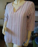 SHAVER LAKE Womens Tops White Pink Vertical Stripe Striped Pattern 3/4 Sleeve TOP Beachwear Summer Beach Wear