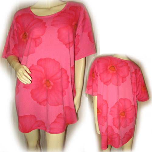 ONLY NECESSITIES Red Pink Flowers Floral Print T-Shirt Dress Tee Short Sleeve Sleepwear L