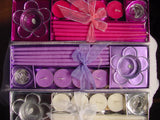 LOT 2-SETS WHITE or FUCHSIA PINK or PURPLE CANDLE HOLDERS CANDLES TAPERS TEALIGHTS