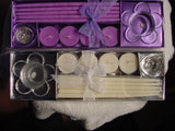 LOT 2-SETS WHITE or FUCHSIA PINK or PURPLE CANDLE HOLDERS CANDLES TAPERS TEALIGHTS