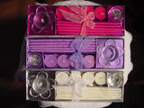LOT 2-SETS WHITE or FUCHSIA PINK or PURPLE CANDLE HOLDERS CANDLES TAPERS TEALIGHTS