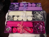LOT 2-SETS WHITE or FUCHSIA PINK or PURPLE CANDLE HOLDERS CANDLES TAPERS TEALIGHTS