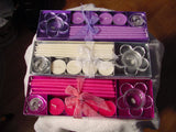 LOT 2-SETS WHITE or FUCHSIA PINK or PURPLE CANDLE HOLDERS CANDLES TAPERS TEALIGHTS