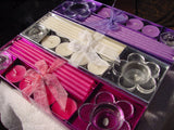 LOT 2-SETS WHITE or FUCHSIA PINK or PURPLE CANDLE HOLDERS CANDLES TAPERS TEALIGHTS