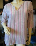 SHAVER LAKE Womens Tops White Pink Vertical Stripe Striped Pattern 3/4 Sleeve TOP Beachwear Summer Beach Wear