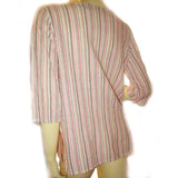 SHAVER LAKE Womens Tops White Pink Vertical Stripe Striped Pattern 3/4 Sleeve TOP Beachwear Summer Beach Wear