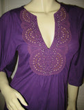 NEW Womens PURPLE Bell 3/4 Sleeve TOP Crochet Beads V-Neck Empire Waist Small S