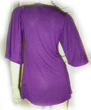 NEW Womens PURPLE Bell 3/4 Sleeve TOP Crochet Beads V-Neck Empire Waist Small S