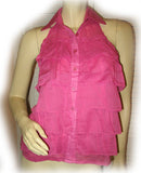 NEW Womens PINK Multi LAYER LAYERED TIER Sleeveless Collared HALTER TOP Summer Clothing