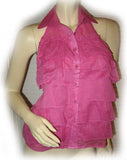 NEW Womens PINK Multi LAYER LAYERED TIER Sleeveless Collared HALTER TOP Summer Clothing