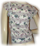 NEW Womens BLUE or GREEN GRAY STRIPE STRIPED Pattern Floral Cap Sleeve TOP Crochet Jewel Jewelled