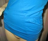 USA MADE NEW Womens BLUE CAP SLEEVE TOP SHIRT Blouse Front Pockets Junior