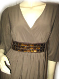 USA MADE NEW Womens BROWN 3/4 Bell Sleeve Gold Beads Empire Waist V-Neck TOP Fall Clothes Clothing