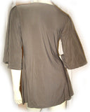 USA MADE NEW Womens BROWN 3/4 Bell Sleeve Gold Beads Empire Waist V-Neck TOP Fall Clothes Clothing