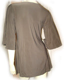 USA MADE NEW Womens BROWN 3/4 Bell Sleeve Gold Beads Empire Waist V-Neck TOP Fall Clothes Clothing