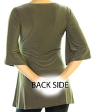 USA MADE NEW Womens BROWN 3/4 Bell Sleeve Gold Beads Empire Waist V-Neck TOP Fall Clothes Clothing