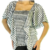 USA MADE NEW Womens BLACK WHITE Checkered Plaid Squares BAT WING Sleeve TOP Clothing