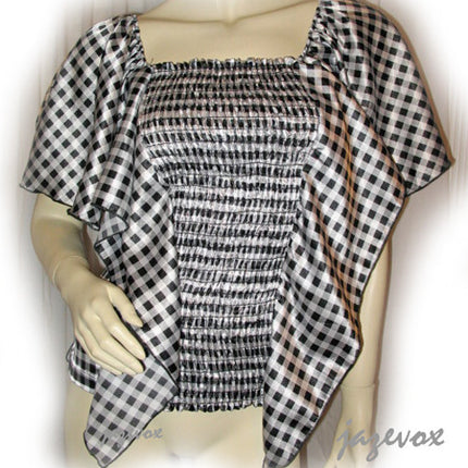 New Y2K Kaftan Top Blouse Check Checkered Made USA Black White Fairy Fairycore