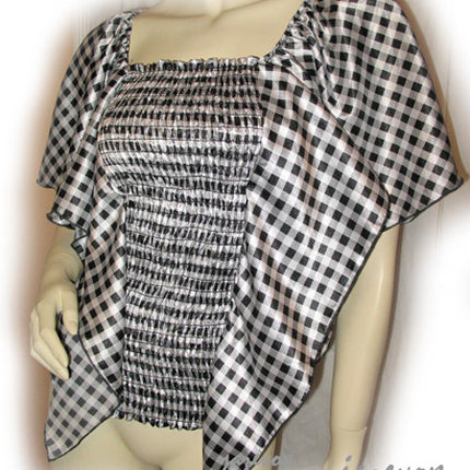 New Y2K Kaftan Top Blouse Check Checkered Made USA Black White Fairy Fairycore