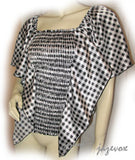 USA MADE NEW Womens BLACK WHITE Checkered Plaid Squares BAT WING Sleeve TOP Clothing
