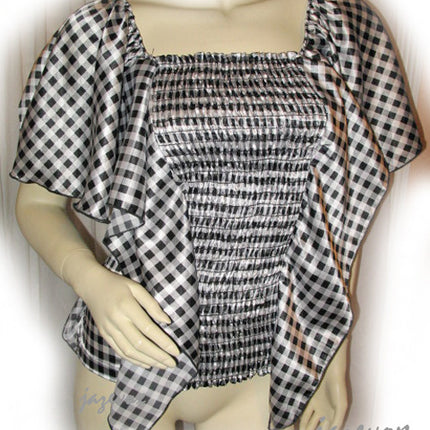 New Y2K Kaftan Top Blouse Check Checkered Made USA Black White Fairy Fairycore