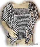USA MADE NEW Womens BLACK WHITE Checkered Plaid Squares BAT WING Sleeve TOP Clothing