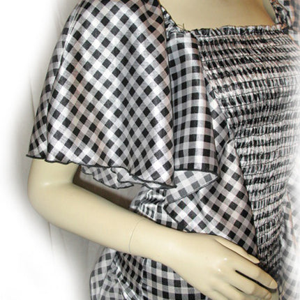 New Y2K Kaftan Top Blouse Check Checkered Made USA Black White Fairy Fairycore