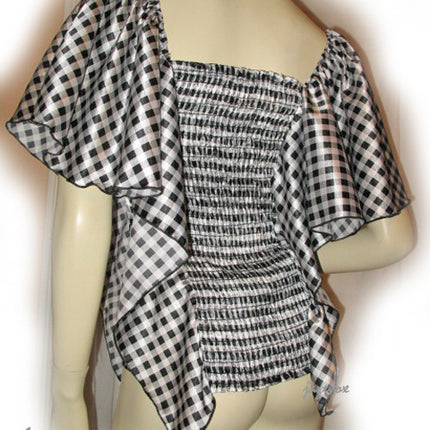 New Y2K Kaftan Top Blouse Check Checkered Made USA Black White Fairy Fairycore
