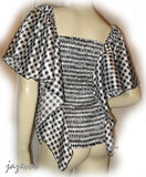 USA MADE NEW Womens BLACK WHITE Checkered Plaid Squares BAT WING Sleeve TOP Clothing