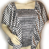 USA MADE NEW Womens BLACK WHITE Checkered Plaid Squares BAT WING Sleeve TOP Clothing
