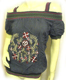 NEW Womens Purple GRAY GREY Floral Flowers EMBROIDERY Off-Shoulder TOP Summer Tops Clothes Clothing
