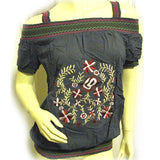 NEW Womens Purple GRAY GREY Floral Flowers EMBROIDERY Off-Shoulder TOP Summer Tops Clothes Clothing