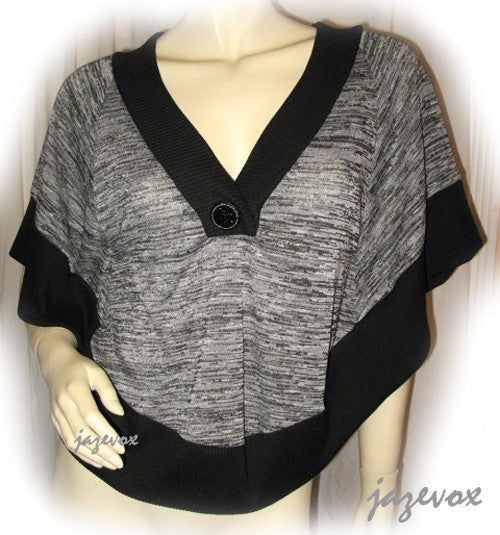 NEW Womens BLACK and GRAY Grey 3/4 Sleeve BAT WINGS TOP Blouse Clothing