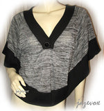 NEW Womens BLACK and GRAY Grey 3/4 Sleeve BAT WINGS TOP Blouse Clothing