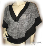 NEW Womens BLACK and GRAY Grey 3/4 Sleeve BAT WINGS TOP Blouse Clothing
