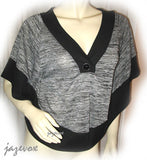 NEW Womens BLACK and GRAY Grey 3/4 Sleeve BAT WINGS TOP Blouse Clothing