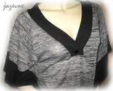 NEW Womens BLACK and GRAY Grey 3/4 Sleeve BAT WINGS TOP Blouse Clothing